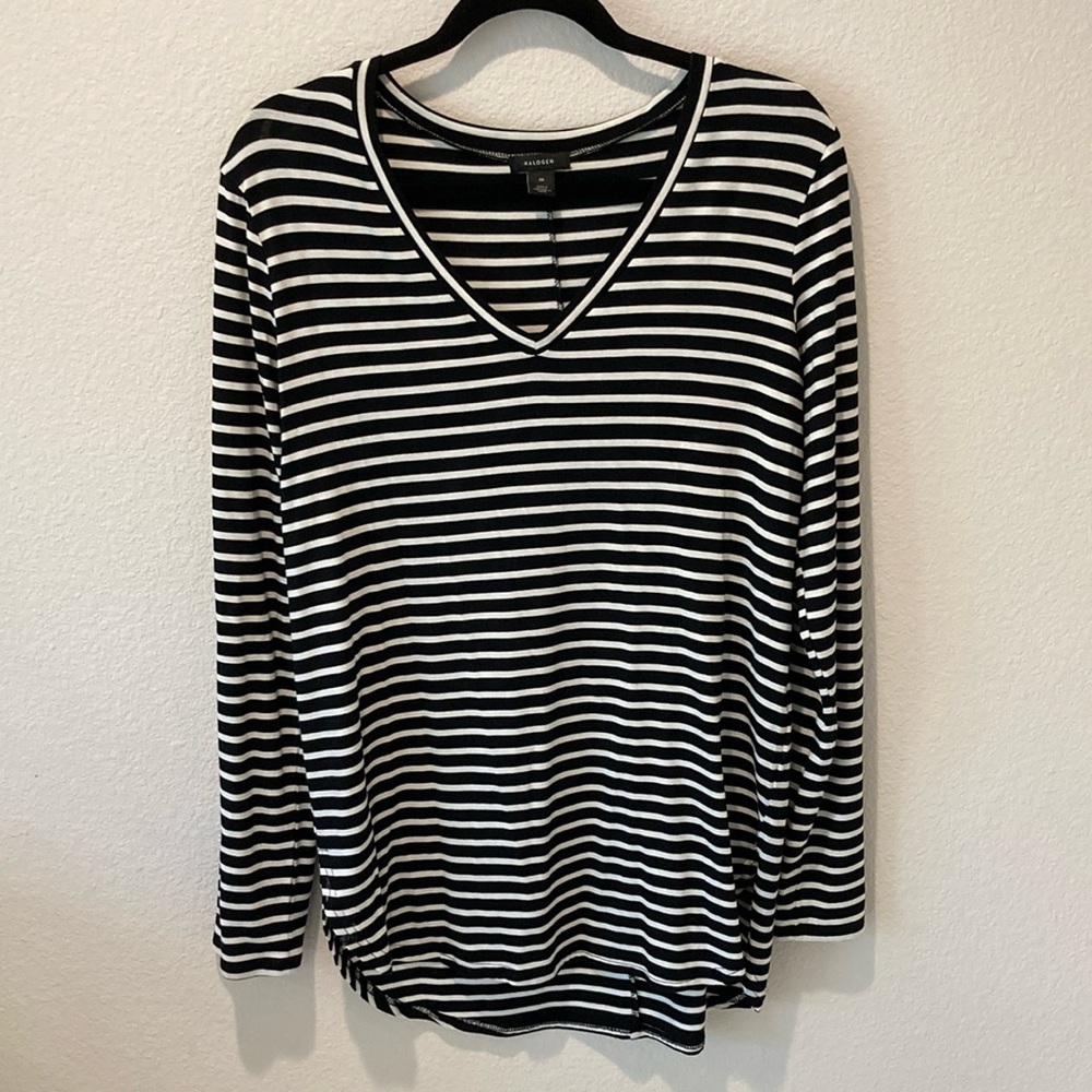 Halogen Long Sleeve Black and White Stripe Top